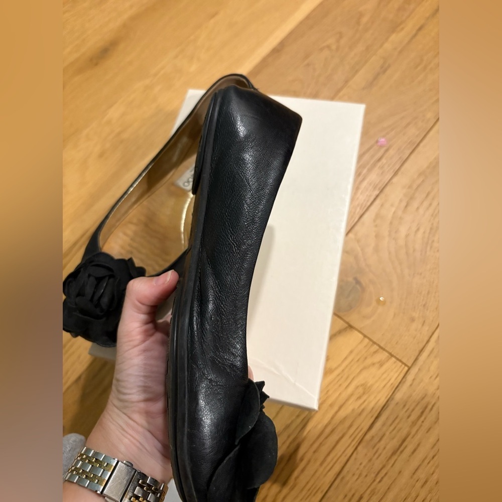 Jimmy Choo Black Leather Rosette Ballet Flats | Size 37.5 | Box | Authentic - Picture 11 of 12